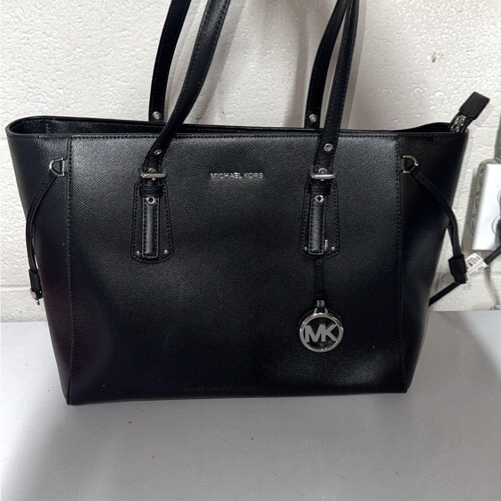 Michael Kors Black Leather Handbag with Silver Details